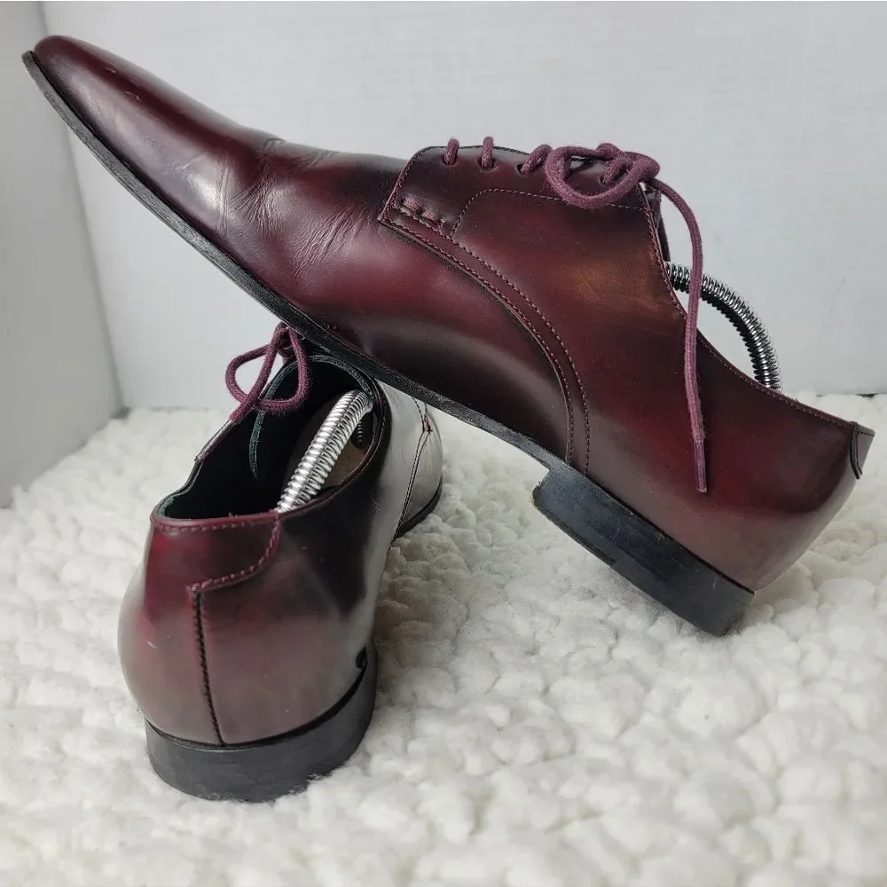 PS Paul Smith Mens 10 Burgundy Leather Derby Dress Shoes Oxblood Designer Italy